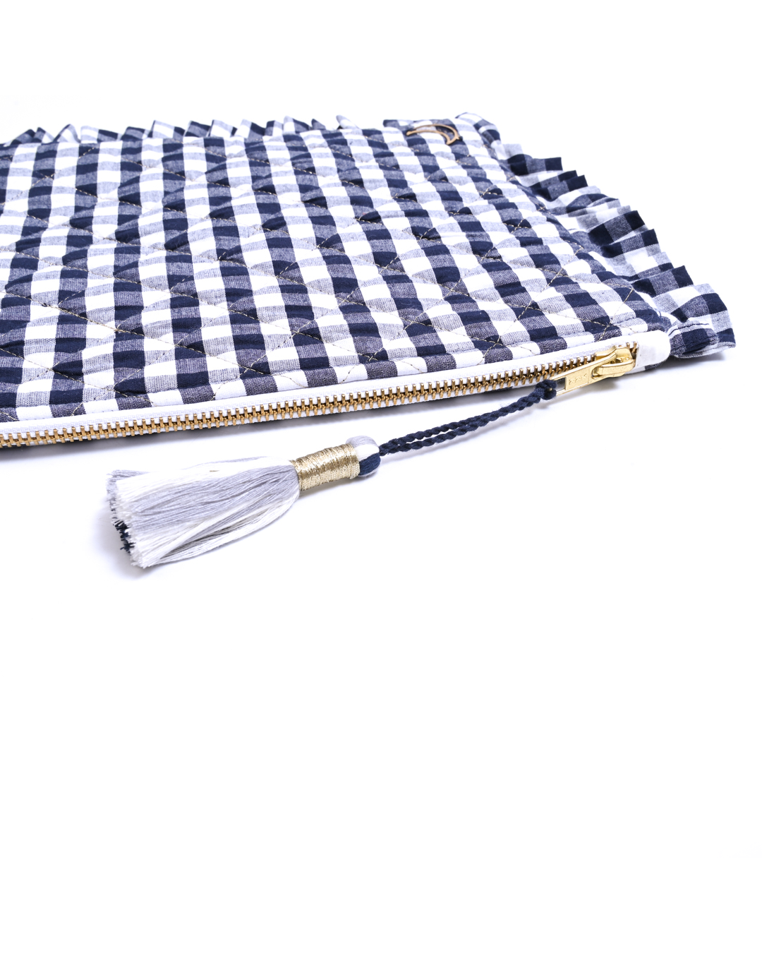 Block Print Ruffle Pouch - Black & White Gingham