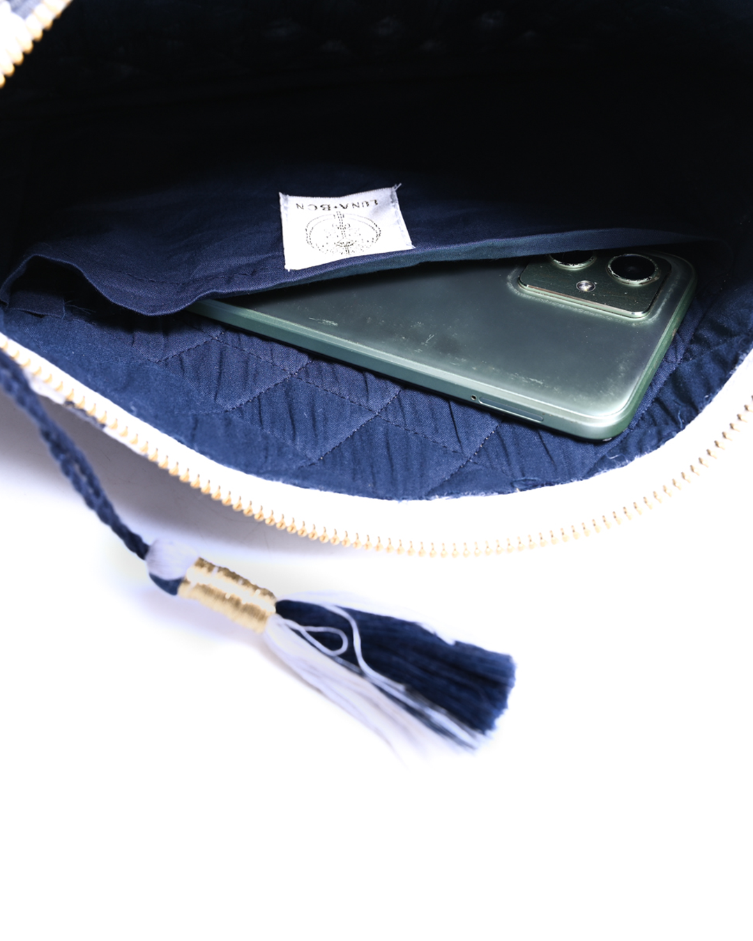 Block Print Ruffle Pouch - Black & White Gingham