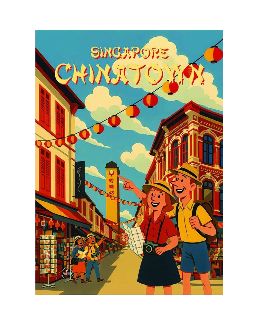 Singapore Chinatown Tourist Couples Pointing