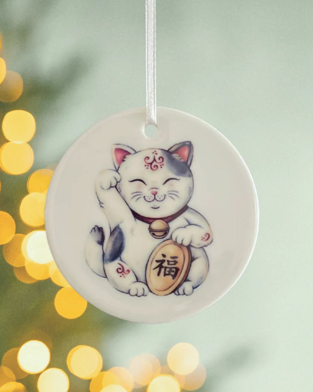 Lucky Cat Porcelain Hanging Ornament