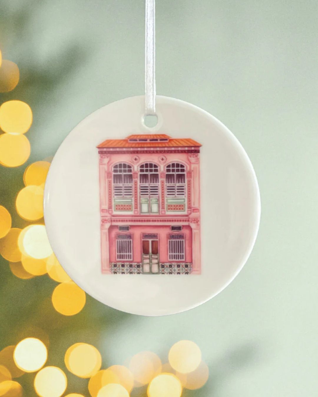 Pink Shophouse Porcelain Hanging Ornament