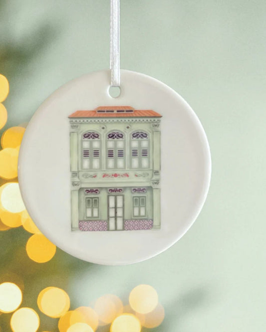 Green Shophouse Porcelain Hanging Ornament