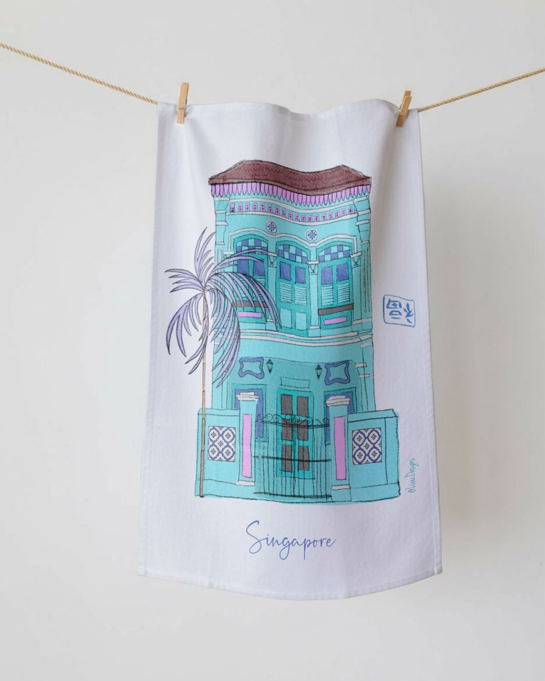 Tea Towel Shophouse Aqua