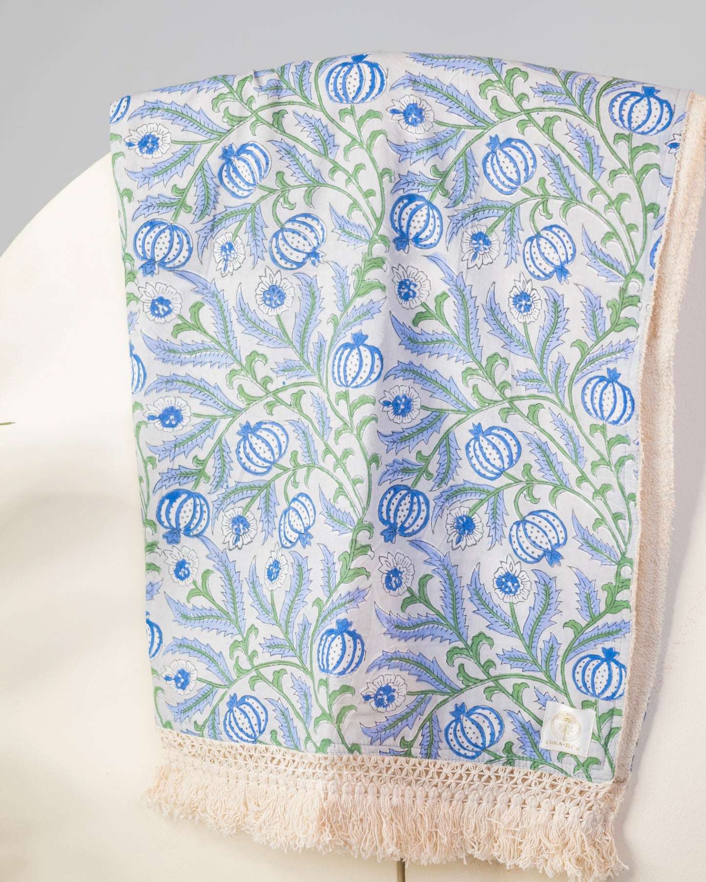 Block Print Cotton Towels -  Floral On Grey