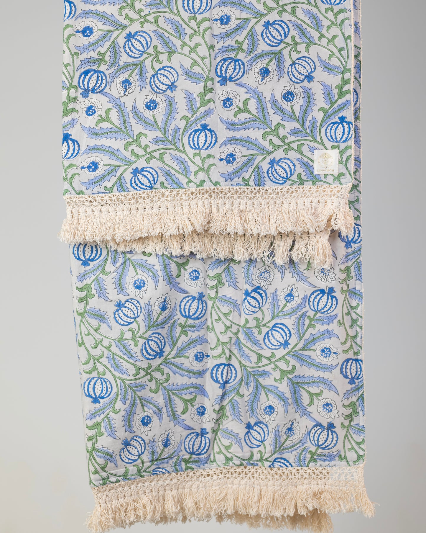 Block Print Cotton Towels -  Floral On Grey