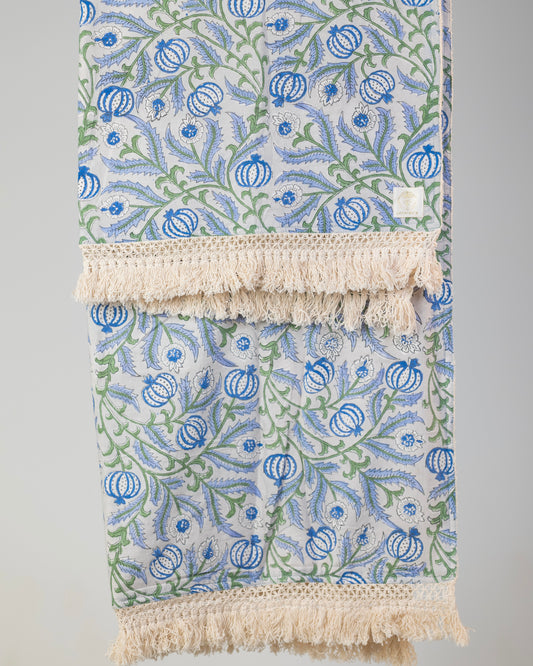 Block Print Cotton Towels -  Floral On Grey