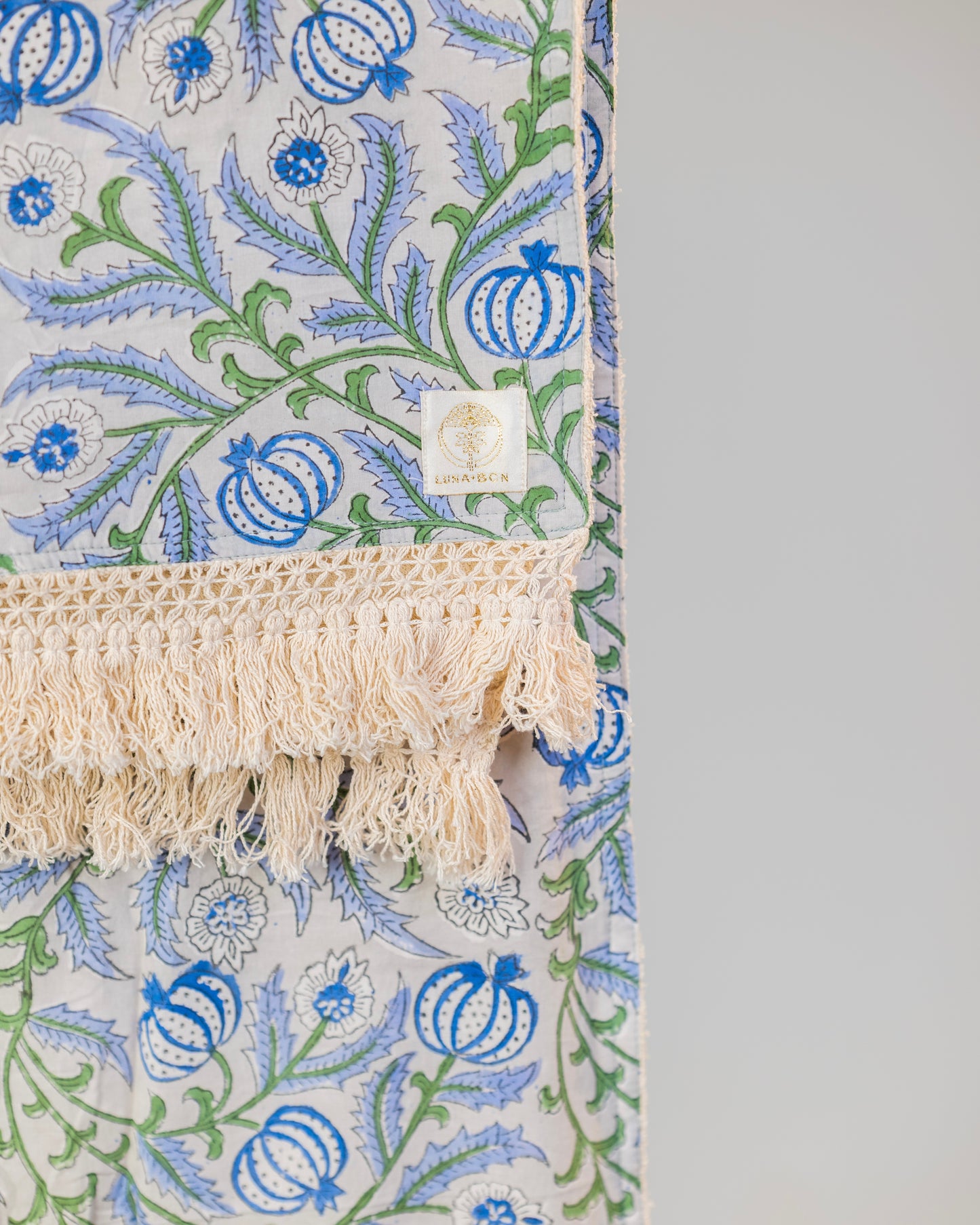 Block Print Cotton Towels -  Floral On Grey