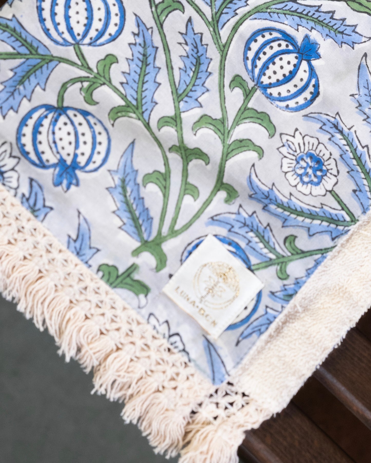 Block Print Cotton Towels -  Floral On Grey