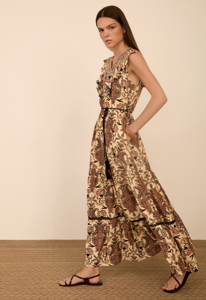 LONG PRINTED PAISLEY DRESS