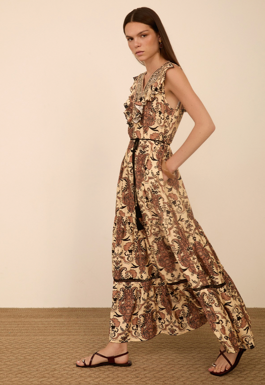 LONG PRINTED PAISLEY DRESS