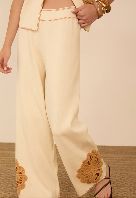 KNIT PANTS YELLOW FLOWER