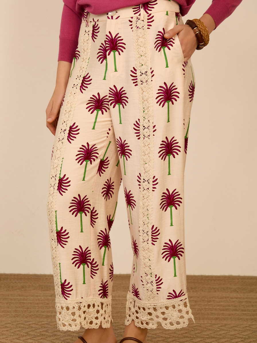 PRINTED CROPPED PALM PANTS