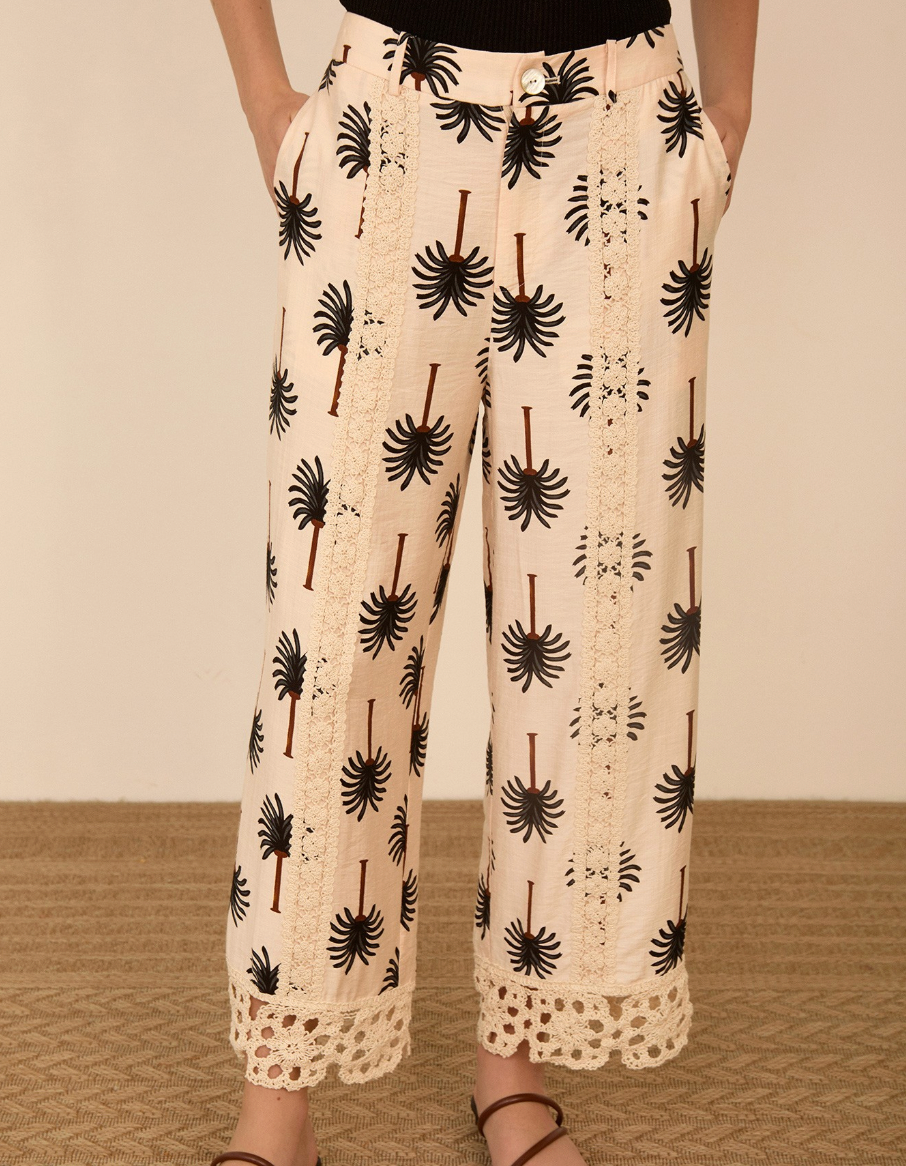 PRINTED CROPPED PALM PANTS